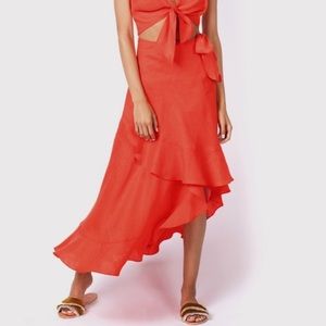 Miguelina Liviona Linen Flamenco Midi Wrap Skirt